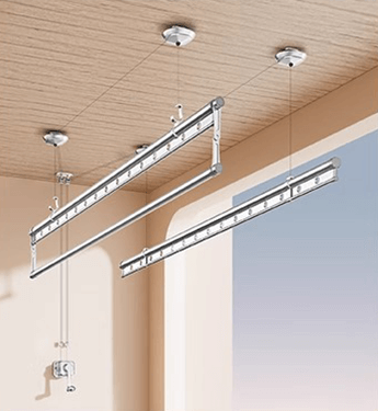 Easerack Hand Winch Clothes Drying Rack Installed on Wooden Ceiling